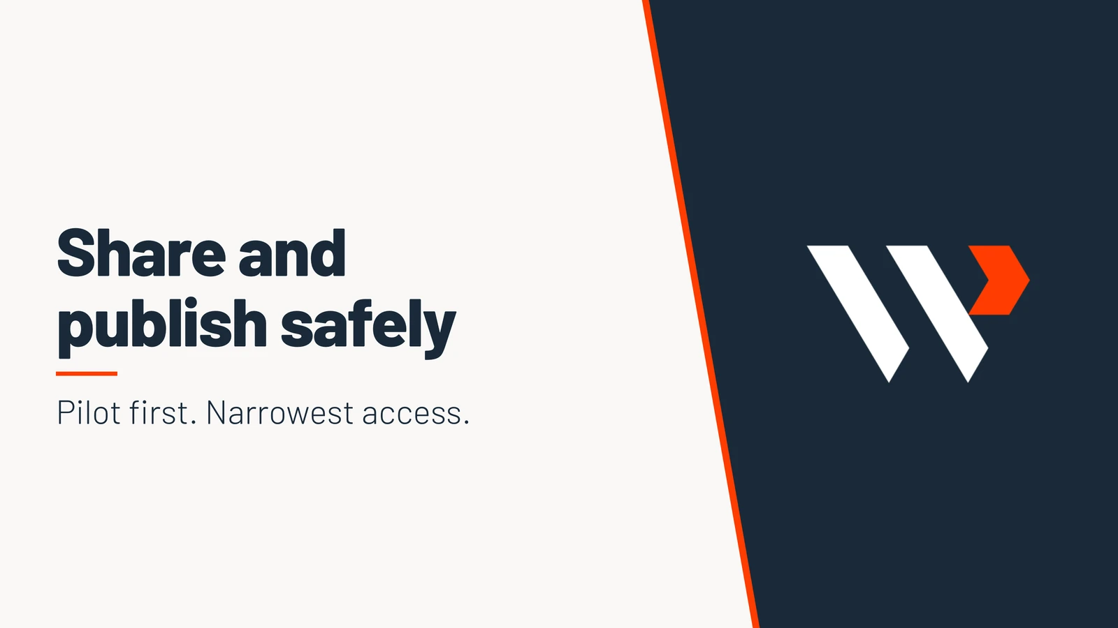 Share and publish safely. Pilot first. Narrowest access.