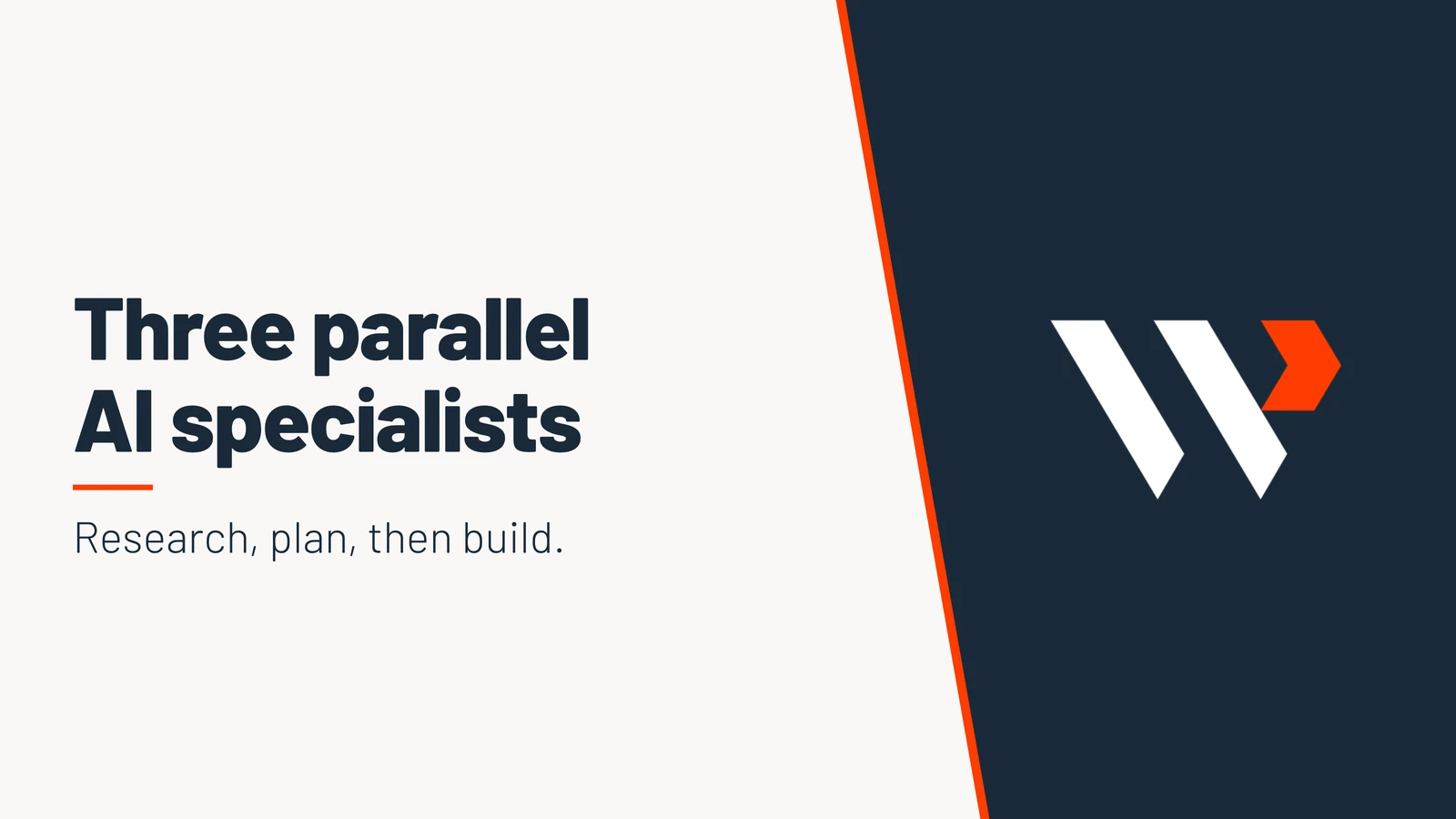 Three parallel AI specialists. Research, plan, then build.