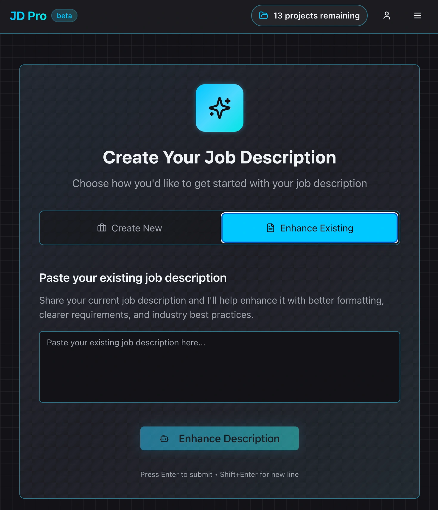 JD Pro skills-based job description builder interface