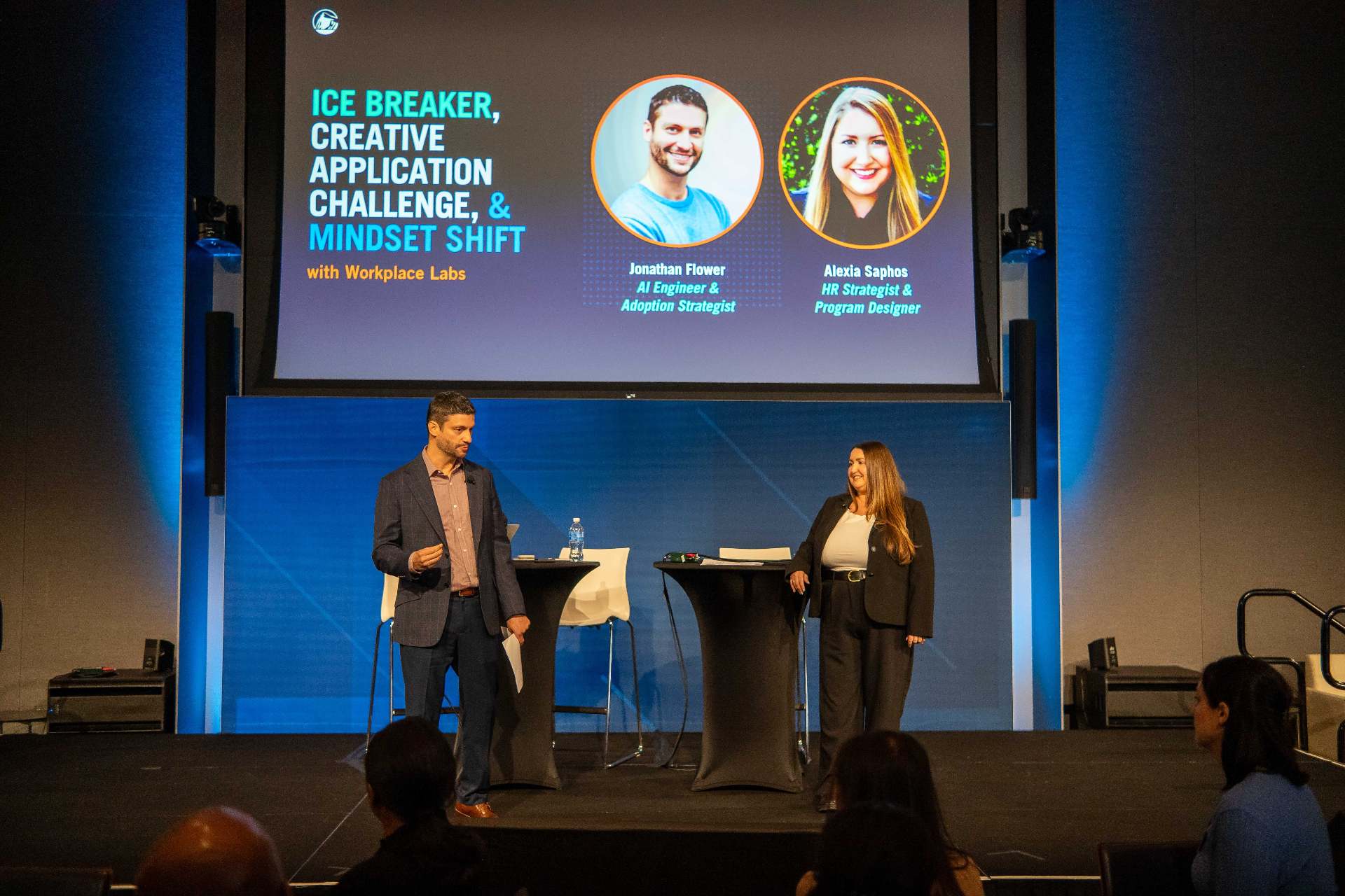 Jonathan Flower and Alexia Saphos presenting at an enterprise AI training event